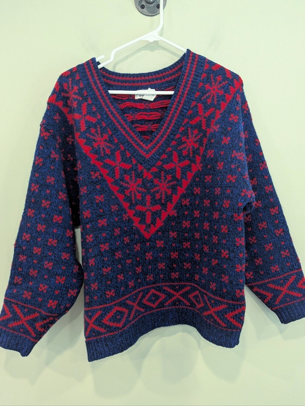 Premier Vision Vintage 100% Pure Shetland Wool Snowflake Knit Sweater Medium